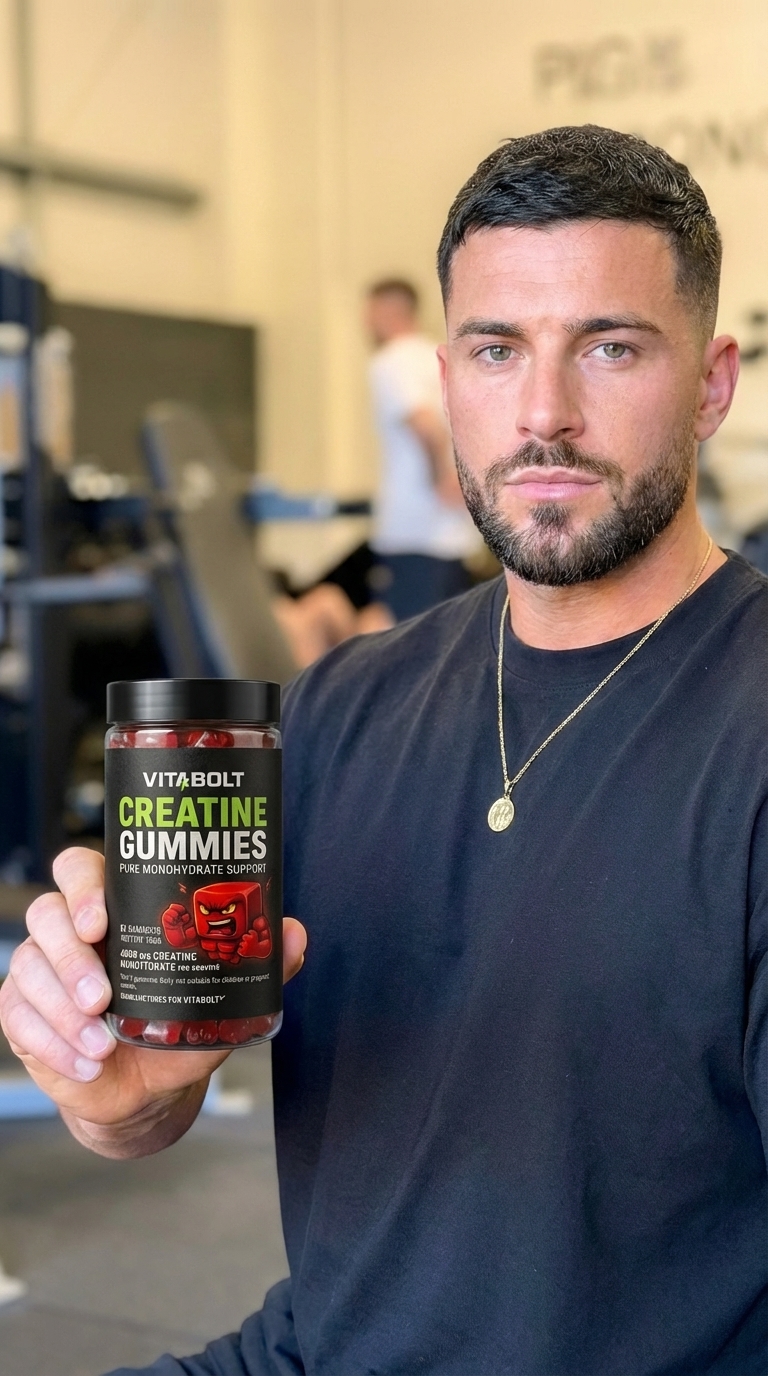 A person holding the VitaBolt gummies product